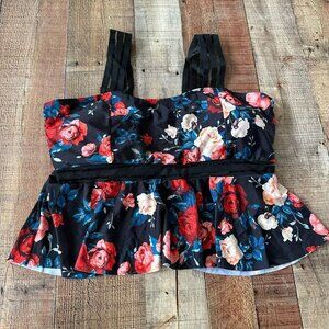 Red blue black floral tankini swim suit top plus size -4XL
